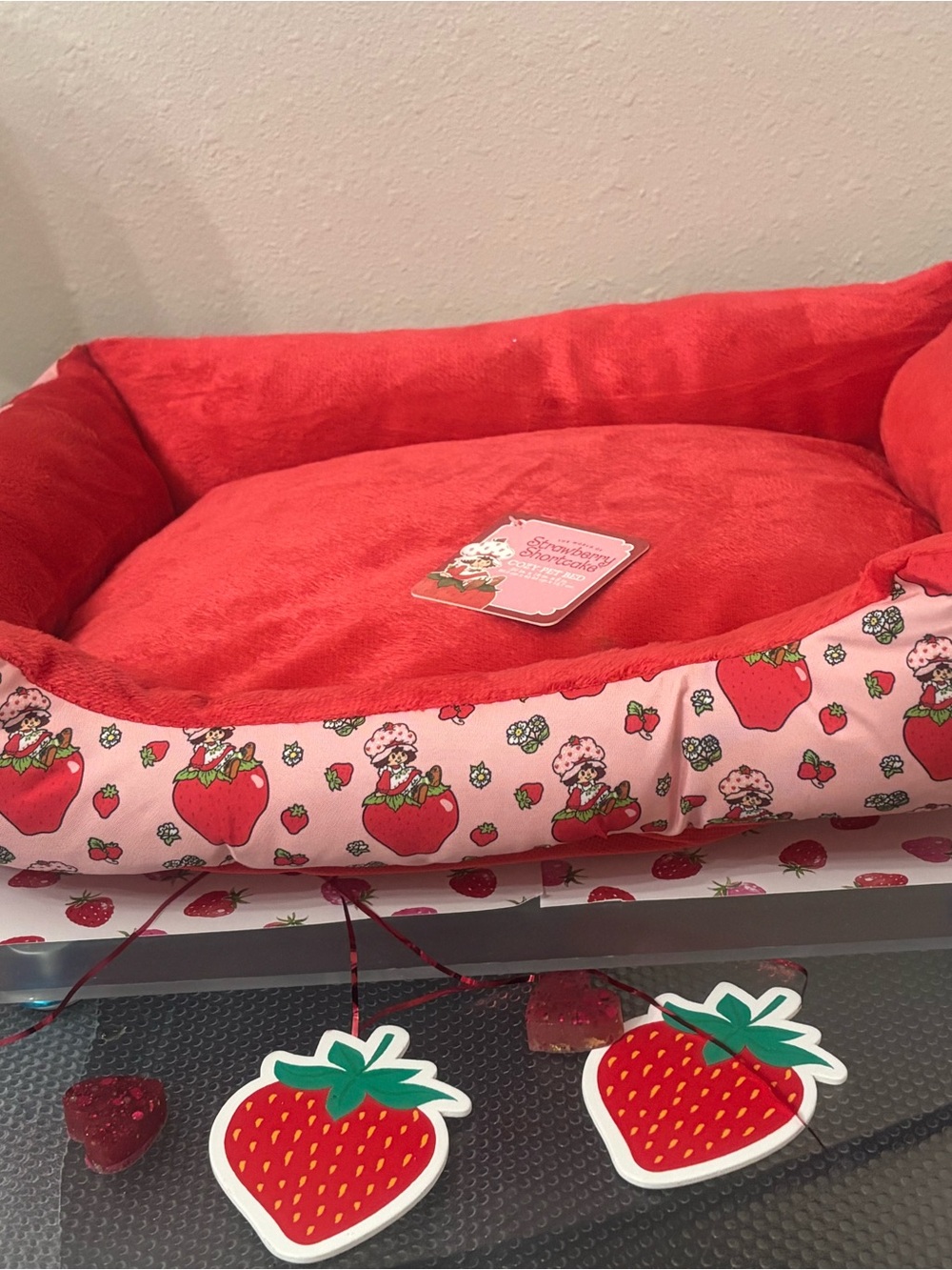 Adorable Strawberry Shortcake Red & Pink Pet Bed- FREE Surprise Gift included.